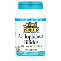 Natural Factors Acidophilus & Bifidus 5 Billion Capsules, 90 Tablets 90 pcs - 1 ea