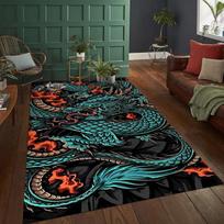 Japanese Chinese Dragon Rug Square Mats for Bedroom Living Room Home Decor Hotel Carpet Child Play Mats Birthday Gifts 40x60cm (16x24in) black