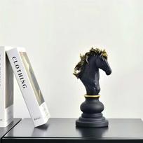 2026 Trending Chess Decor Set, Black Gold Resin King Queen Knight Statue, Modern Luxury Ornament for Home Office black
