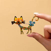 Retro Vintage Enamel Brooch Rhinestone Geometric Metal Animal Pin Cute French Style Dripping Oil Cat Brooch WHITE&Black Green geltona