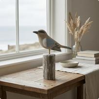 Wooden Bird Ornament Weathered Finish Tabletop Decor Seabird Desktop gray