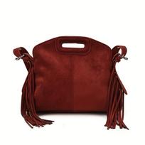 Women's Retro Shoulder Messenger Bag Fringed Bag raudona