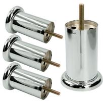 Set of 4 furniture legs, straight, silver chrome, height 10 cm
