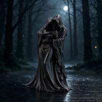 3D Printed Grim Reaper Hugging Couple Statue Exquisite Detail Gothic Design Perfect Halloween Desktop Decor one size black