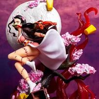 Demon Slayer Nezuko Blood Burst Figure Gk Anime Statue Cherry Blossom Moon Decoration Desk Ornament Collectable Present Figurine Figure white