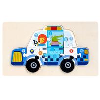 Kids  Childrens Cute Police 3D School Bus Rocket Ambulance Wooden Puzzle Toy Intelligence Game Puzzle Early Education Toy Vehicles Jigsaw blue