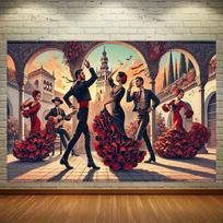 Massive Spanish Flamenco Tapestry Wall Hanging Vintage Mural Mediterranean Style Art Bohemian Romance Home Decor Room Poster 100X70CM brown