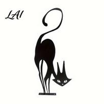 Outdoor Cat Lawn Sign Black Fence Topper Decoration Rusty Metal for Halloween Decorative Retro Animal Shape Ornament Yard Garden black