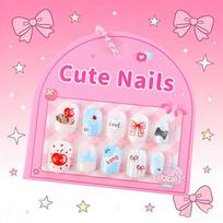Self-Adhesive Kids Short Press-on Nails Jelly Gel Full Cover Fake Nails  Girls Gift A