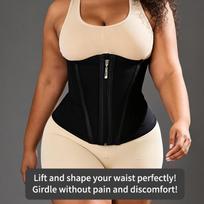 Women Plus Size Hourglass Waist Trainer Zipper Abdomen Body Shaper Waist Cincher 3XL juoda