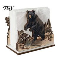 Farmhouse Style Tabletop Napkin Holder Rustic Wooden Holder, Octopus/Bird/Goose/Turtle/Black Bear/Elephant Pattern, Compact Tissue Unique Gift E gray
