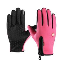Neperšlampamos pirštinės su vilnos pamušalu (unisex): Lietimui jautrus ekranas, Atsparus šalčiui, Su užtrauktuku, skirtas lauko dviračių sportui ir motociklizmui Extra Large pink
