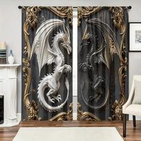 Artistic  Dragon  design printed curtains   pole bag curtains   bedroom and living room   home decoration   room decoration 100*130 Grommet Top 1pcs gray