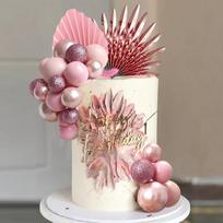 33 PCS Balls Cake Toppers Palm Leaves Cake Decorations for Birthday Wedding Baby Shower Party Supplies Mother's Day rožinio aukso spalvos