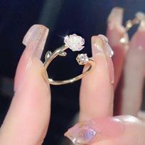 Luxury Fashion Pink Zircon Tulip Flower Rings For Women Temperament Sparkling Floral Opening Finger Ring Elegant Wedding Jewelry beige