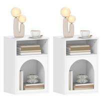 Set of 2 bedside tables, nightstand with open compartments, arched design, 40 x 30 x 60 cm, white 40 x 30 x 60 cm