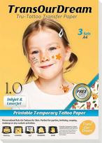 TransOurDream Clear Printable Temporary Tattoo Transfer Paper (3 sets of A4 size) Temporary Tattoo Stickers Papers for Skin brown