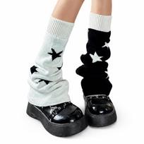 Double-sided Knit Leg Warmers Lolita Style Star Pattern Leg Covers Slouch Boot Cuffs  Winter Season juoda balta spalva