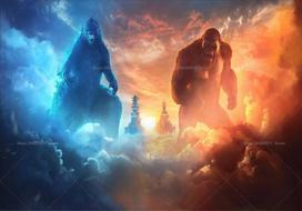 Monstras Godzilla King Kong Laimingos Gimimo Dienos Fono Vėliava Milžiniškų Žvėrių Kovos Tema Vaikų Šventės Dekoracijos Nuotraukų Fono Reikmenys 59x51.1inch/150*130cm