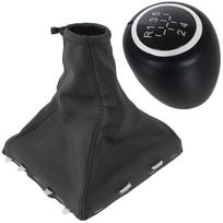 Opel Vectra C FL 05-08 Gear Shift Knob 5-Speed Black Eco Leather & Gear Shift Lever Protective Gaiter & White Frame 2 pcs Set juoda