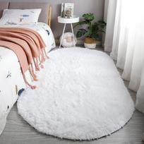 Ovalus pūkuotas kilimas gauruotas kilimėlis prie lovos Mielas spalvingas svetainės kilimas ilgų plaukų kilimas namų dekoravimas 40*60cm balta