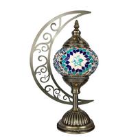 Turkish Mosaic Table Lamp, Vintage Bohemian Moon Night Light, Moroccan Decorative Desk Lamp, Gift for Bedroom, Living Room, Bar, Cafe, 110V-240V, A gray