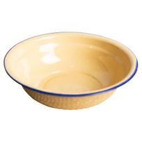 Patvari vintage emaliuota daugiafunkcinė sriubos lėkštė virtuvei 16 cm geltona