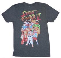Street Fighter II Adult New T-Shirt - Massive Character Cast Under Logo M gray