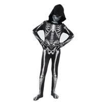 Child Skeleton Horror Hooded Costume Men's Dark Spooky Skeleton Tights Halloween Role Play Carnival Performance Costume Kids 130 gray