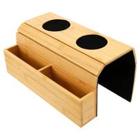 Bamboo Sofa Arm Tray Foldable Couch Cup Holder Anti-Slip for Drinks Snacks Remote Control Magazine Organizer beige