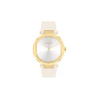 Calvin Klein Elegantiškas kvarcinis laikrodis Odinis dirželis Sidabrinis ciferblatas Madinga dovana Moteriški laikrodžiai 25200254 White Dial white