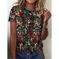 Women's Tee - Lush Floral & Bird Pattern Graphic, Vibrant Tropical Jungle Design for Casual Daily S black