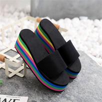 Rainbow Herringbone aukštakulniai moteriški šlepetės – vasaros paplūdimio basutės 36 juoda