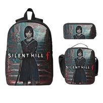 3Pcs Silent Hill F 2025 Backpack Set for Girls Boys Pen Bags Bookbag Sets with Lunch Box For School Students Knapsack gray