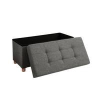 SONGMICS Sandėliavimo pufas, minkšta sulankstoma suoliukas, skrynios tipo dėžė su dangčiu, medinės kojelės, taupantis vietą, 65L talpa, laiko iki 300 kg, miegamajam pilka spalva