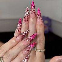24Pcs Long Stiletto Press On Nails Blue French Leopard Print Design Detachable Full Cover Fake Nail Tips brown