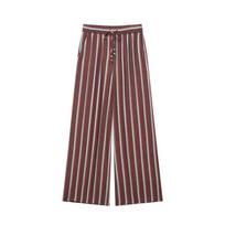 Womens Striped Double-Breasted Shirt Jacket Wide-Leg Pants Set Casual Outfit XS gray