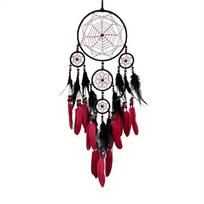 1pc Vibrant Bohemian Handmade Feather Dream Catcher - Perfect for Christmas or Fairy Tale Themed Rooms, Feather Decor raudona