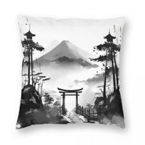Torii On Fuji Japan Pillowcase Polyester Linen Velvet Printed Zip Decor Throw Pillow Case Room Cushion Cover 30cmx30cm(12x12Inch) gray