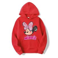 2024 New Disney Minnie Mouse Cartoon Anime Women Pullover Tops Spring Autumn Lady Casual Sweatshirt Pink Couple Hoodie Clothes S red