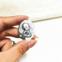 Antique Silver Buddha Pendant with Engraved Monk Design - Retro Peace Amulet Accessory beige