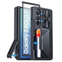 for Samsung Galaxy Z Fold 7 With Card Holder RFID Blocking,Built in Slide Lens Cover&Hinge Protection&Kickstand&Screen Protector,Wallet Case-Purple juoda