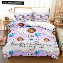 Gabbys Dollhouse Bedding Set Single Twin Full Queen King Size Bed Set Adult Kid Bedroom Duvet Cover Sets 3D Anime Bed Sheet Set EU single(135x200cm) gray
