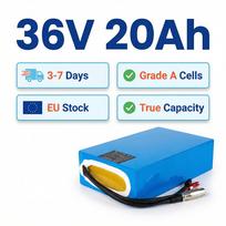 Vokietija 36V 20Ah Vandeniui atspari PVC ličio baterija E-dviratiams paspirtukams, 2600mAh 10s8p Kinijos elementai su 20A BMS 3A Didelis antgalio kištukas 36 V 20Ah