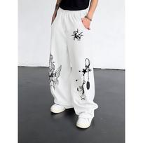 Street Style Casual Straight Leg Pants with Unique Graffiti Print and Angel Star Men's Wide Leg Pants Suitable for Daily Outings S balta