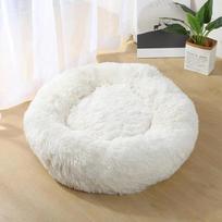 Deep Sleep Plush Round Pet Bed - For Cats & Dogs, All Sizes 40cm Diameter balta