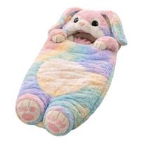 Indoor Nap Mat Plush Rabbit Envelope Sleeping Bag for Kids, Winter Bunny Slumber Bag, Fuzzy Sack Toddlers Boys Girls Washable 1 white