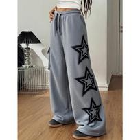 Girls 1-Pack Star Print Elastic Waist Wide Leg Sweatpants Casual Streetwear Cargo Trousers 2XL gray