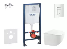 Grohe Rapid SL – pakabinamo elemento komplektas, Gaia kompaktiškas unitazas su švelnaus uždarymo dangčiu ir Skate Cosmopolitan nuleidimo plokštele, Alpine White SANI11BA3103