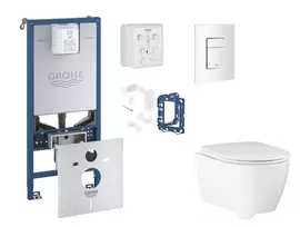 Grohe Rapid SLX - Komplektas: Potinkinis bakelio elementas, unitazas su švelnaus uždarymo dangčiu, Skate Cosmopolitan mygtuko nuleidimo mygtukas ir Fresh konversijos rinkinys, Alpine White SANI11BB3142